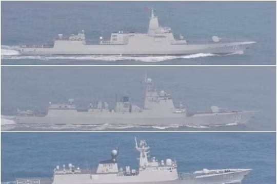 3 tàu Trung Quốc đi vào biển Nhật Bản hôm 19/3. Trên xuống là các tàu Nam Xương, Thành Đô và Đại Khánh (Ảnh: Đông Phương).