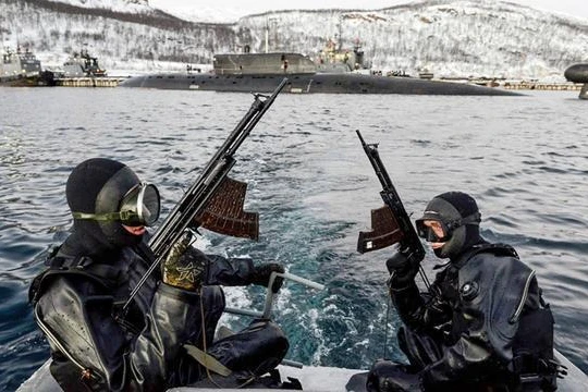 Lực lượng người nhái chiến đấu tuần tra bảo vệ căn cứ (Ảnh: toutiao).