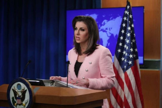 Người phát ngôn Bộ Ngoại giao Hoa Kỳ, bà Morgan Ortagus tuyên bố Mỹ chấm dứt 3 hiệp định song phương với Hồng Kông do Trung Quốc ban bố và thực thi Luật An ninh Quốc gia cho Hồng Kông (Ảnh: Getty).