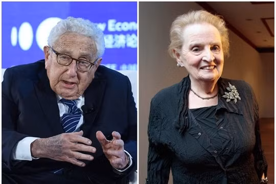 Hai cựu Ngoại trưởng Henry Kissinger và Madeleine Albright vừa bị ông Trump sa thải khỏi Ban chính sách Quốc phòng (Ảnh: Dongfang).
