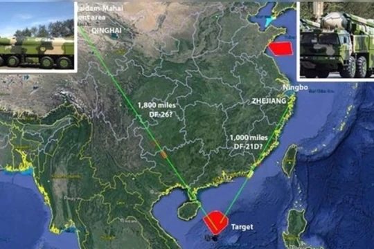 Sáng 26/8, quân đội Trung Quốc đã phóng tên lửa đạn đạo chống hạm từ Thanh Hải và Chiết Giang tới khu vực biển phía Bắc quần đảo Hoàng Sa thuộc chủ quyền Việt Nam (Ảnh: Đông Phương).