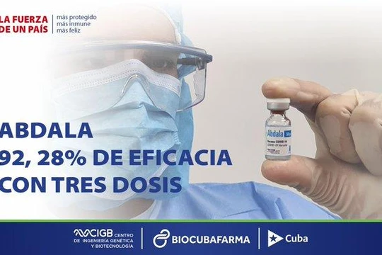Công ty BioCubaFarma ngày 21/6 công bố kết quả cho thấy vaccine Abdala có hiệu quả bảo vệ 92,28% trước SARS-CoV-2 (Ảnh: BioCubaFarma).