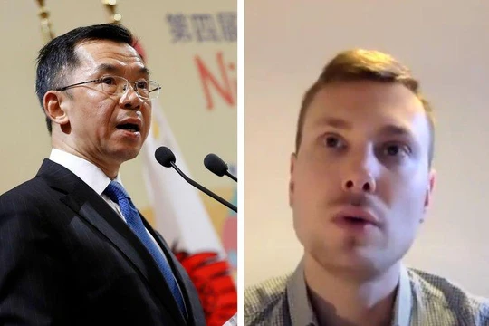 Đại sứ Trung Quốc Lư Sa Dã (trái) và học giả Pháp Antoine Bondaz - hai người gây nên sóng gió ngoại giao Pháp - Trung hiện nay (Ảnh: Lefigaro).