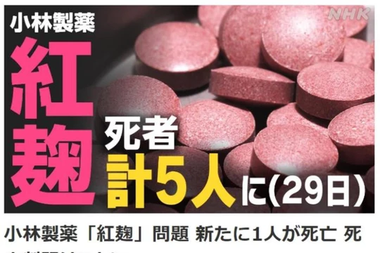 Công ty Dược phẩm Kobayashi thông báo số bệnh nhân ở Nhật tử vong sau khi dùng sản phẩm thực phẩm chức năng có chứa “beni koji” đã tăng lên 5 (Ảnh: NHK).