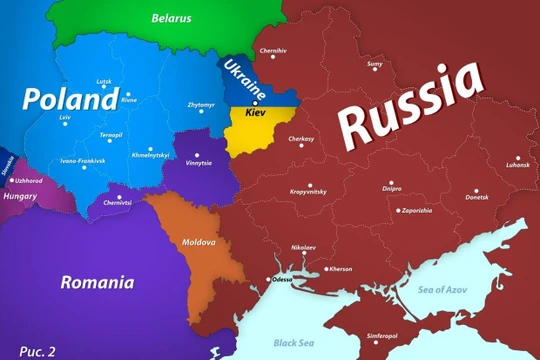 Tấm bản đồ tương lai Ukraine trên trang Telegram của ông Medvedev gây xôn xao (Ảnh: Sina).