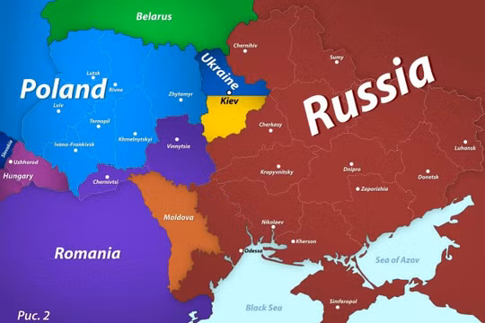 Tấm bản đồ tương lai Ukraine trên trang Telegram của ông Medvedev gây xôn xao (Ảnh: Sina).