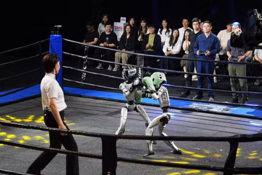 Các võ sĩ robot thi đấu quyết liệt trên võ đài. Ảnh: STCN.