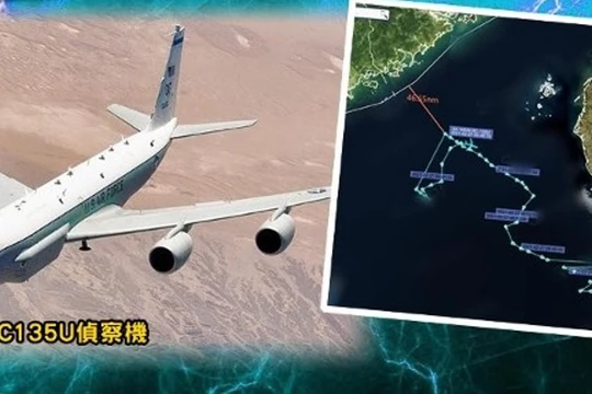 Theo Chương trình Nhận thức Tình hình Chiến lược Biển Đông (SCSPI) của Trung Quốc, ngày 27/2, Không quân Mỹ cho máy bay trinh sát chiến lược RC-135U vào gần bờ biển tỉnh Quảng Đông (Ảnh: Đông Phương).