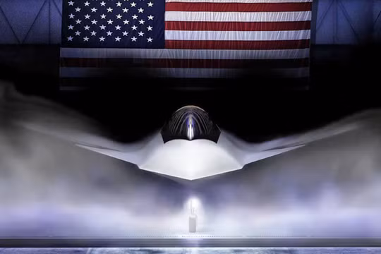 Mô hình máy bay chiến đấu thế hệ sáu F-47 Thunderstorm do Mỹ công bố. Ảnh: Getty.