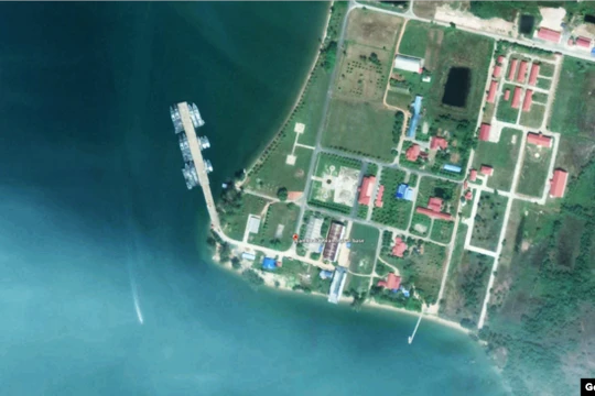 Ảnh vệ tinh chụp căn cứ hải quân Ream của Campuchia (Ảnh: VOA)