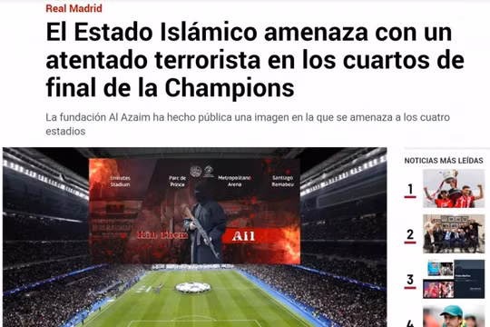 Thông tin về lời đe dọa của IS được đăng tải trên báo Marca của Tây Ban Nha (Ảnh: NetEasy).