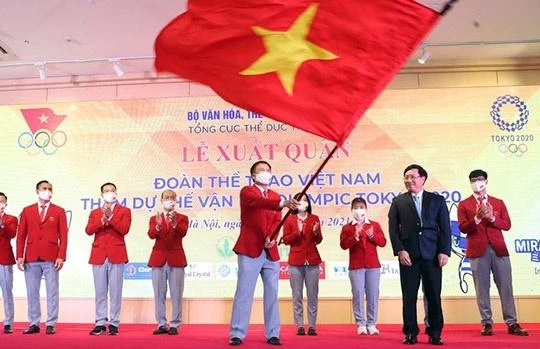 Tối 13/7, đoàn Thể thao Việt Nam (TTVN) đã chính thức làm lễ xuất quân hướng tới Olympic Tokyo 2020 . Ảnh TT