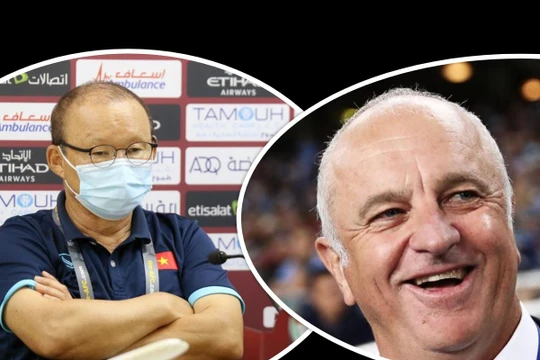 Thầy Park đã có dịp gặp lại cố nhân Graham Arnold trên sân Mỹ Đình. Ảnh AT.