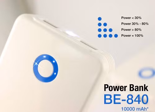 PNY BE-840 trang bị đèn LED 4 cấp thể hiện dung lượng tức thời cũng như mức sạc của pin. Một cấp đèn tương đương 30% dung lượng, hai cấp thể hiện 30-80%, ba cấp thể hiện 80% và bốn cấp thể hiện pin sạc đã đầy.