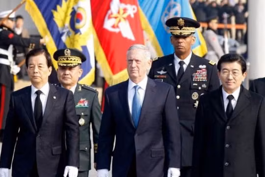 Bộ trưởng Quốc phòng Mỹ James Mattis trong chuyến thăm Hàn Quốc từ ngày 2 đến ngày 3 tháng 2 năm 2017. Ảnh: The Telegraph