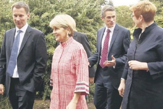 Hội nghị "2+2" giữa Bộ trưởng Quốc phòng và Ngoại trưởng hai nước Anh - Australia. Ảnh: Ifeng.