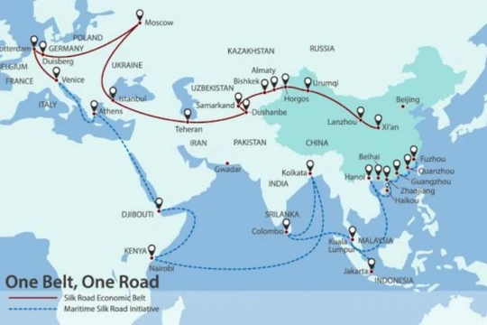Chiến lược "Vành đai, con đường" của Trung Quốc. Ảnh: Asia Times.