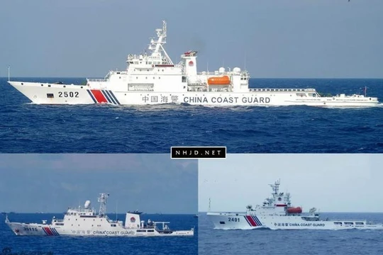 Ngày 26/12/2016, ba tàu cảnh sát biển mang số hiệu 2401, 2502 và 35115 Trung Quốc tiến hành xâm nhập lãnh hải đảo Senkaku. Ảnh: Sina