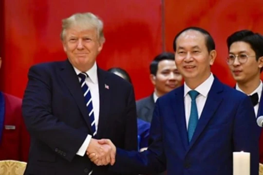 Tổng thống Mỹ Donald Trump và Chủ tịch nước Trần Đại Quang tại tiệc chiêu đãi tối ngày 11/11/2017. 