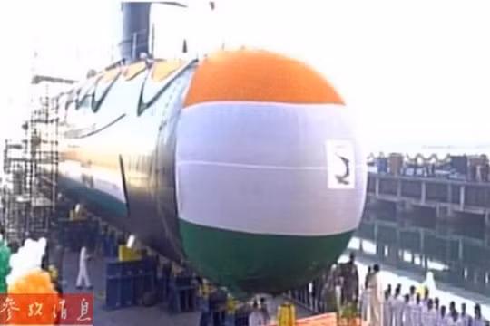 Tàu ngầm INS Khanderi lớp Scorpene hạ thủy ngày 12 tháng 1 năm 2017. Ảnh: Cankao