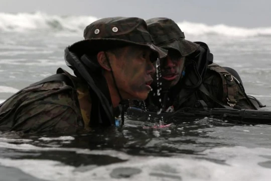 Lực lượng Phòng vệ Nhật Bản khổ luyện tập luyện khả năng đoạt đảo tại Mỹ. Ảnh: Sina