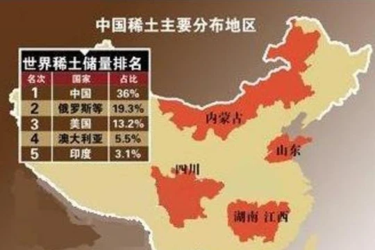 Những khu vực phân bố đất hiếm chủ yếu của Trung Quốc. Ảnh: Sina.