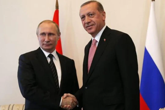 Ngày 9/8 tại Saint Peterburg, Nga, Tổng thống Thổ Nhĩ Kỳ Tayip Erdogan hội đàm với Tổng thống Nga Vladimir Putin. Ảnh: EPA
