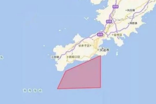 Khu vực cấm hàng hải ở biển Bột Hải và biển Hoàng Hải. Ảnh: Sina.