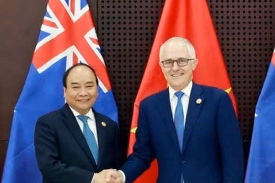 Thủ tướng Chính phủ Nguyễn Xuân Phúc và Thủ tướng Australia Malcolm Turnbull. Ảnh: Chinadaily.