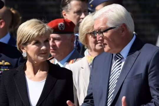 Ngoại trưởng Australia Julie Bishop kêu gọi EU ủng hộ ngăn chặn hành vi “cướp đất” của Trung Quốc ở Biển Đông. Ảnh: AP 