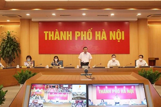 Chủ tịch UBND Thành phố Chu Ngọc Anh phát biểu tham luận tại Hội nghị. Ảnh: Cổng TTĐT Hà Nội.