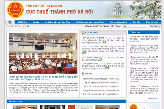 Giao diện Cục Thuế TP. Hà Nội