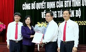 Lễ trao quyết định bổ nhiệm ông Nguyễn Nhân Chinh làm Bí thư Thành ủy Bắc Ninh, ngày 27/7. Ảnh Cổng thông tin điện tử Bắc Ninh.