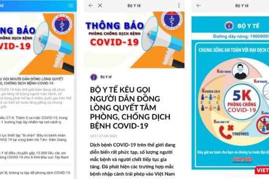 Khuyến cáo trên trang Zalo chính thức của Bộ Y tế.