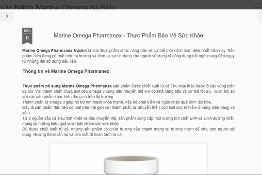 Trang web quảng cáo thực phẩm chức năng lừa dôi người tiêu dùng bị Cục An toàn thực phẩm phát hiện..