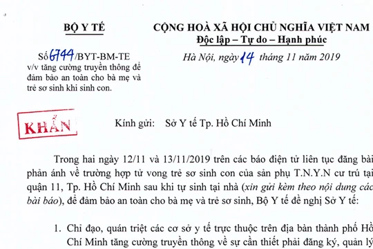 Công văn khẩn của Bộ Y tế về trào lưu sinh con thuận tự nhiên.