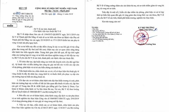 Công văn khẩn của Bộ Y tế do Thứ trưởng Nguyễn Trường Sơn ký ngày 22/11.