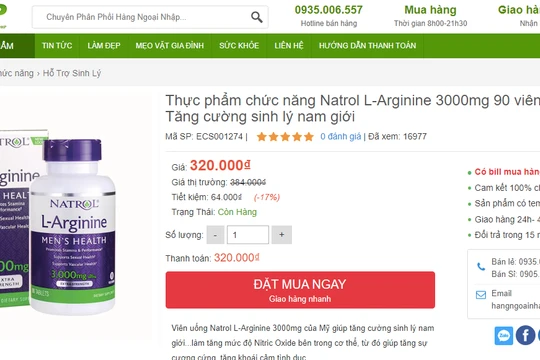 Một trong 5 trang web vi phạm, quảng cáo thực phẩm chức năng lừa dôi người tiêu dùng bị Cục An toàn thực phẩm tuýt còi.