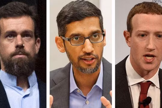 CEO Twitter, Google và Facebook (từ trái qua phải) điều trần trước Quốc hội Mỹ. 