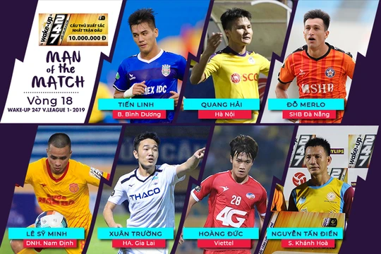 Danh sách 7 cầu thủ xuất sắc nhất trận đấu vòng 18 V.League 2019. Ảnh VPF.