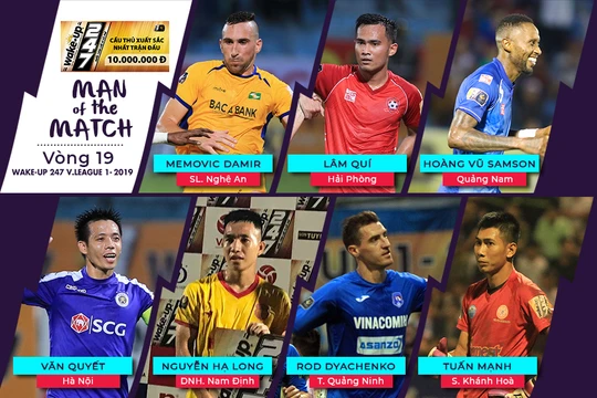 7 cầu thủ được bình chọn vào danh sách cầu thủ xuất sắc nhất trận đấu vòng 19. Ảnh VPF.