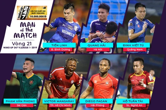 Danh sách cầu thủ xuất sắc nhất trận đấu vòng 21 V.League 2019. Ảnh VPF.