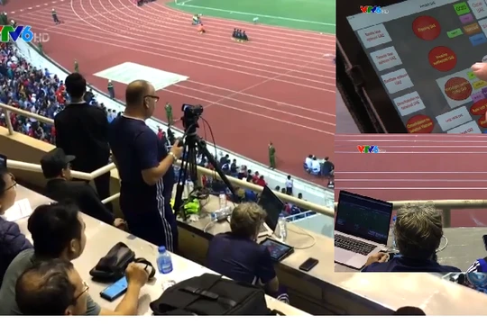 Dàn trợ lý chuyên môn của UAE đang "làm tươi" số liệu phân tích trận đấu. Ảnh màn hình