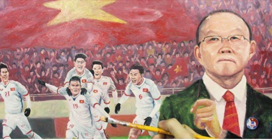 Ông Park và các học trò đã thể hiện tâm thế nhà vô địch Đông Nam Á tại Chang Arena (Họa sĩ Thành Thắng)