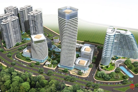 Phối cảnh tổng thể nhìn từ trên cao Khu Công viên CNTT tập trung Quảng Ninh do Hanel đề nghị đầu tư tại phường Tuần Châu, TP.Hạ Long.