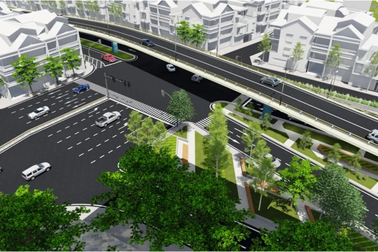 Phối cảnh cầu vượt tại nút giao An Dương - đường Thanh Niên (Ảnh: Ban quản lý dự án đầu tư xây dựng công trình giao thông thành phố Hà Nội).