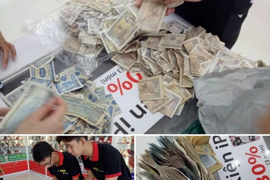 Gần 22 triệu tiền lẻ khách hàng mang đi mua iPhone 7 (Ảnh: Zing)