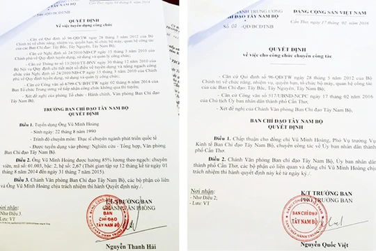 Các quyết định bổ nhiệm liên quan đến ông Vũ Minh Hoàng