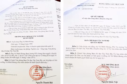 Các quyết định bổ nhiệm liên quan đến ông Vũ Minh Hoàng