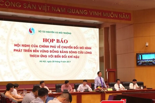 Buổi họp báo tại trụ sở Bộ Tài nguyên và Môi trường - Ảnh: Q.V